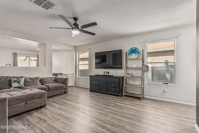 6293 S Sun View Way, Tucson, AZ 85706 - living area with a ceiling fan, wood finished floors, a textured ceiling, and plenty of natural light