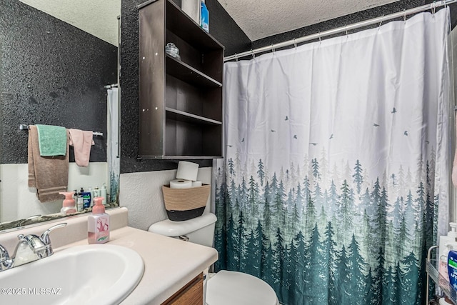 6293 S Sun View Way, Tucson, AZ 85706 - full bath with a textured wall, vanity, a textured ceiling, and a shower with shower curtain