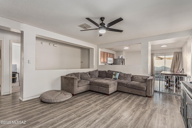 6293 S Sun View Way, Tucson, AZ 85706 - living area featuring wood finished floors, a ceiling fan, and a textured ceiling