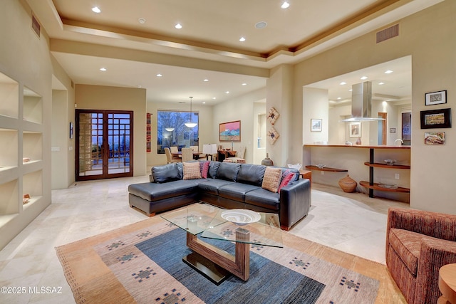 5254 W Saguaro Cliffs Dr, Tucson, AZ 85745 - living area featuring built in features, recessed lighting, and a raised ceiling