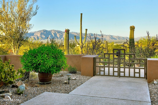 5254 W Saguaro Cliffs Dr, Tucson, AZ 85745 - view of patio / terrace with a gate and a mountain view