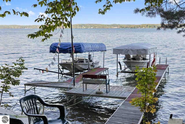 view of dock featuring a water view