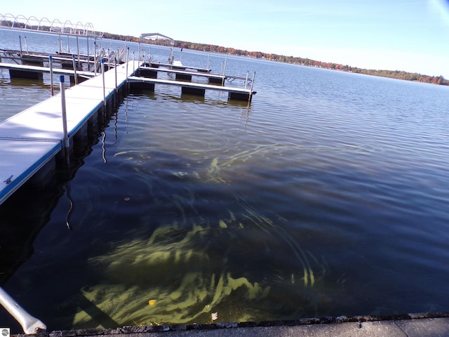 view of dock with a water view