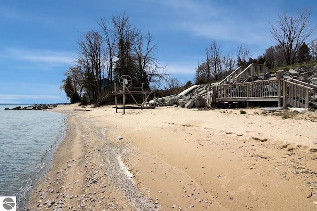 exterior space with a view of the beach and a water view