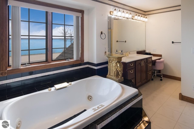 bathroom with tile floors and vanity