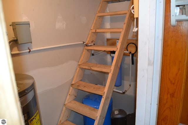 stairway with electric water heater