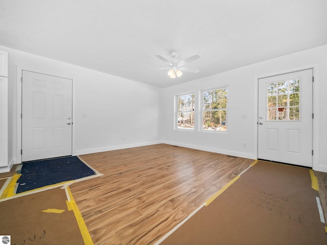 entryway featuring hardwood / wood-style flooring, plenty of natural light, and ceiling fan