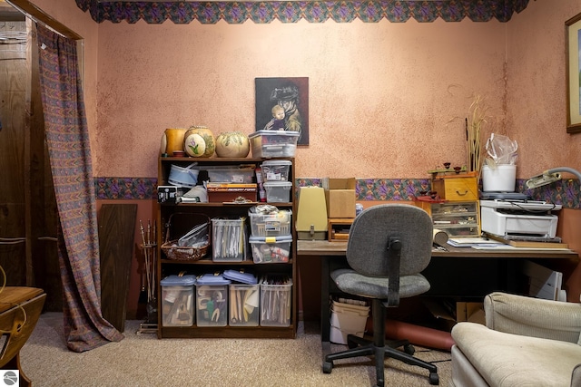 home office featuring carpet flooring