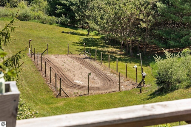 surrounding community with a rural view and a yard