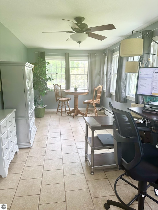 sunroom with ceiling fan