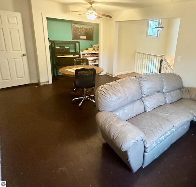 living room featuring ceiling fan