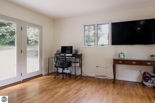 office featuring plenty of natural light and light hardwood / wood-style flooring