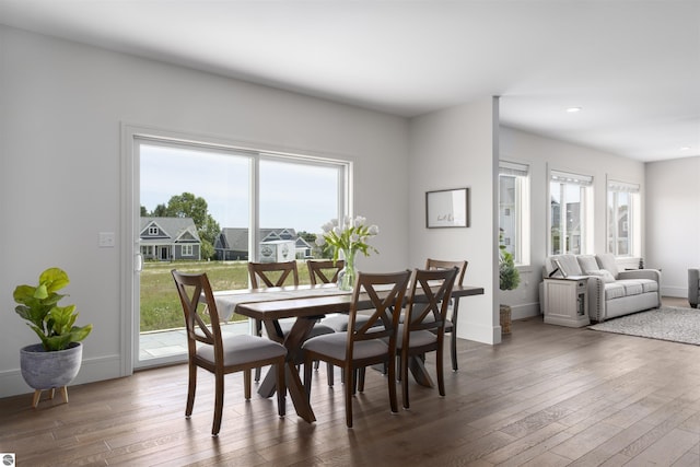 dining space featuring wood-type flooring