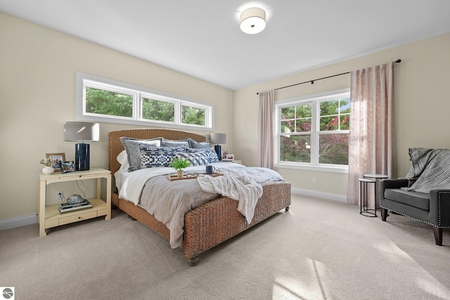 bedroom with multiple windows and carpet