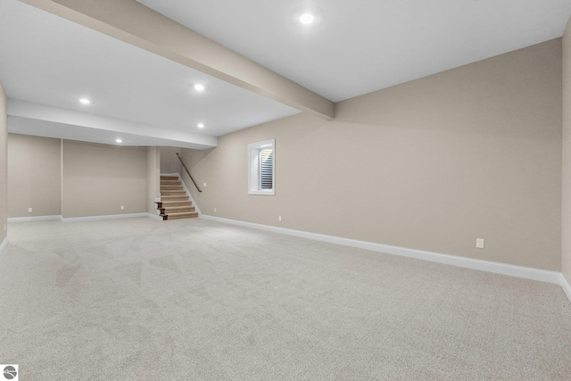 basement with light carpet