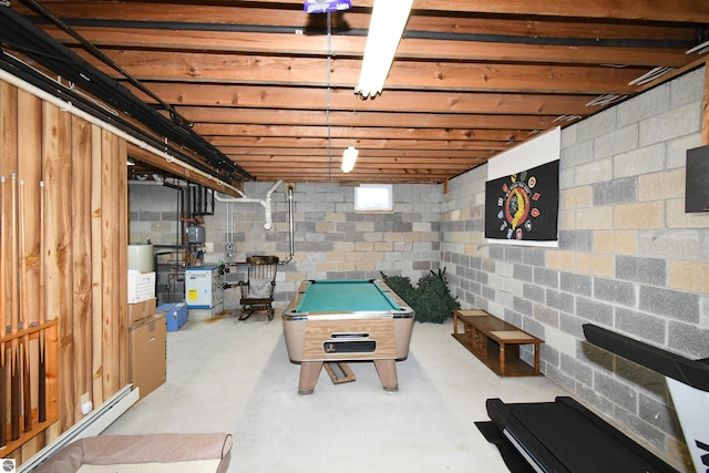 game room featuring a baseboard heating unit and billiards