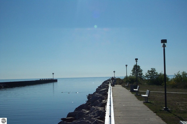 view of dock with a water view