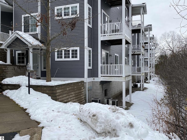 view of snow covered property