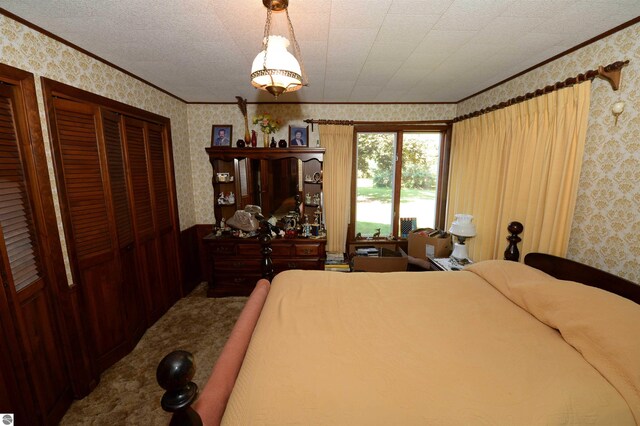 carpeted bedroom with a closet