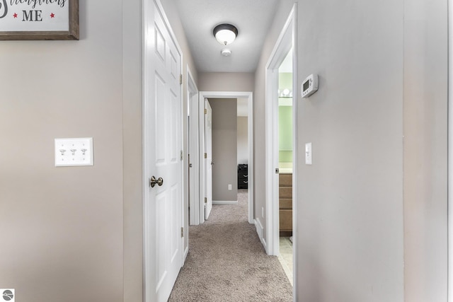 hallway with light carpet