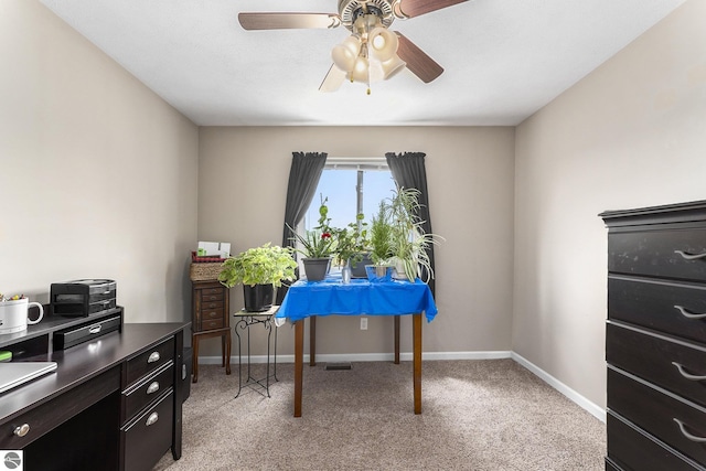 office area with carpet flooring and ceiling fan