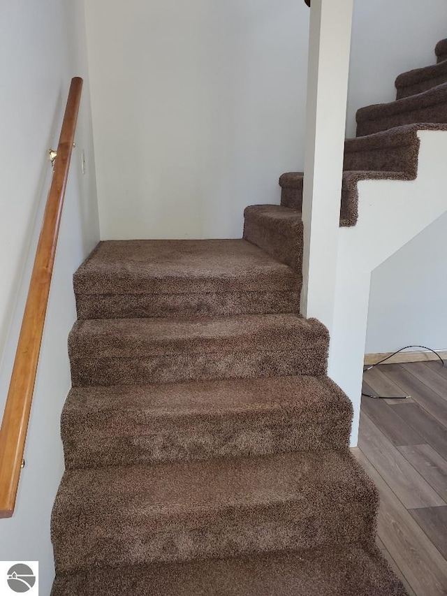 stairway featuring wood-type flooring