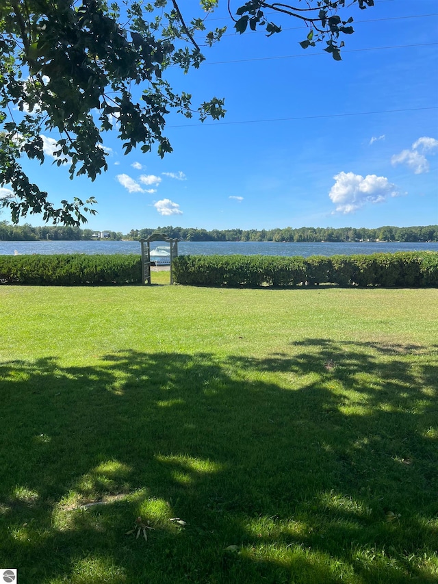 view of yard with a water view