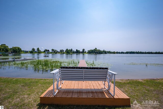 view of dock with a water view