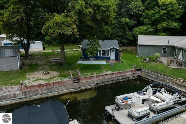 exterior space with a water view