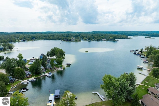 aerial view featuring a water view