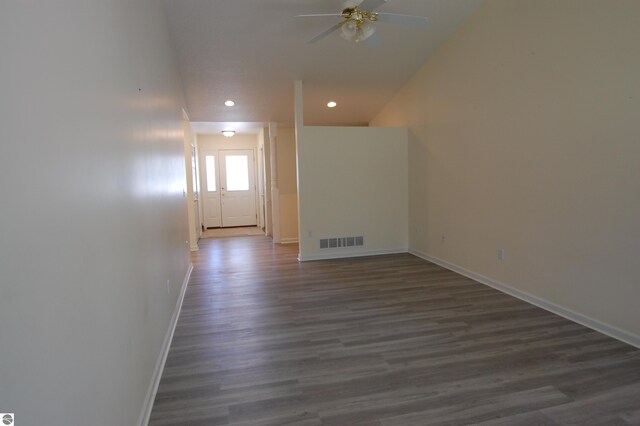 unfurnished living room with ceiling fan and hardwood / wood-style flooring