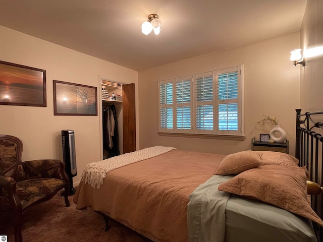 bedroom featuring a walk in closet and carpet floors