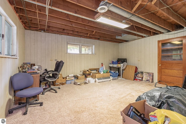 basement with carpet