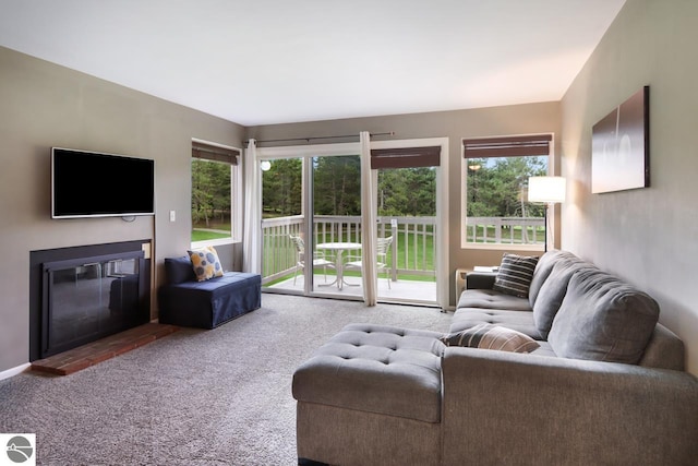 carpeted living room featuring a wealth of natural light