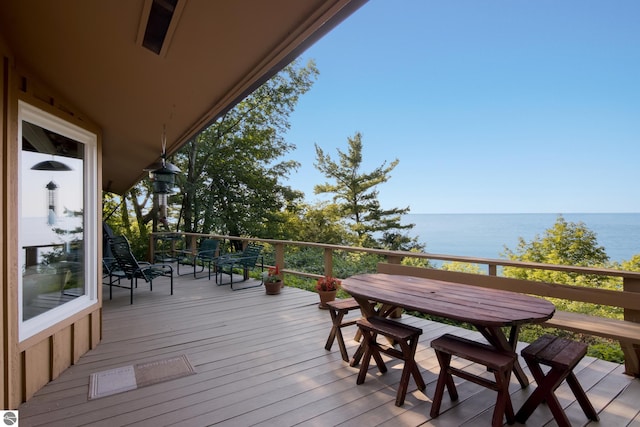 deck with a water view