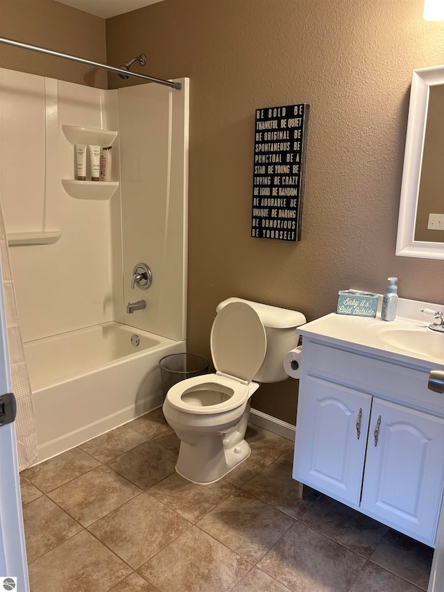 full bathroom with tile patterned flooring, toilet, vanity, and shower / bath combo