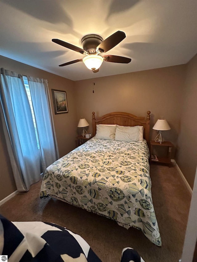 bedroom featuring carpet flooring and ceiling fan