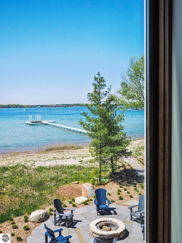 water view featuring a fire pit