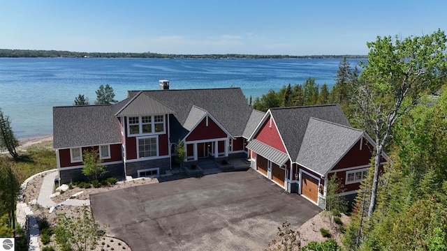 aerial view with a water view