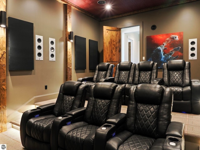 home theater room with carpet