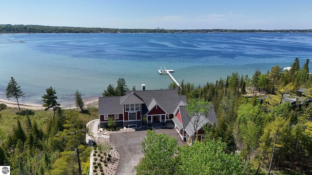 aerial view with a water view