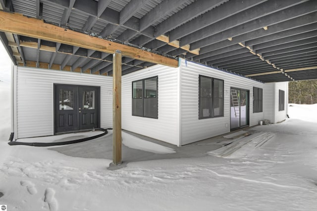 view of snow covered patio