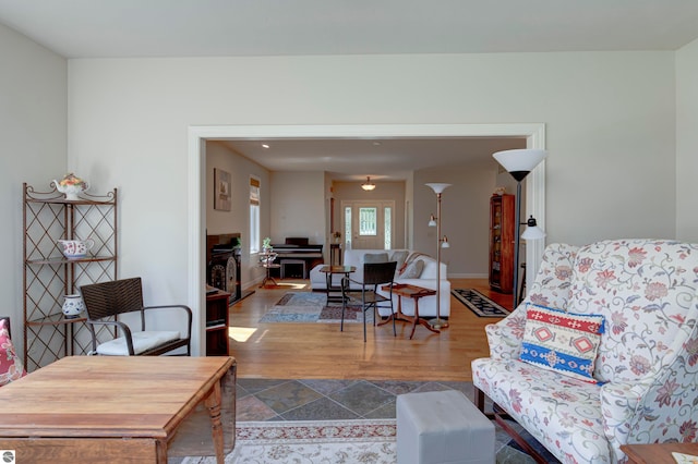 living room with hardwood / wood-style flooring