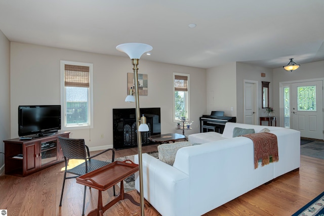 living room featuring plenty of natural light and light hardwood / wood-style floors