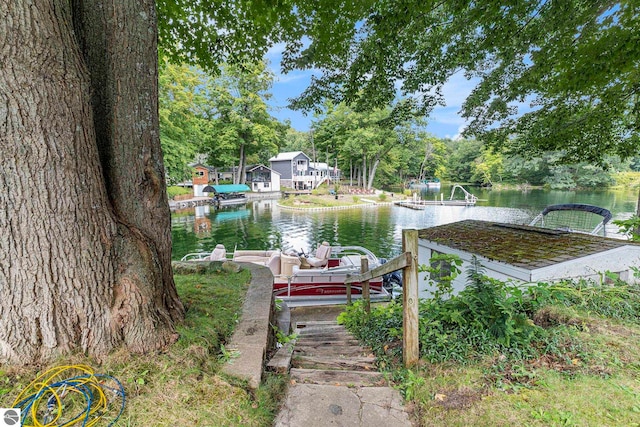 dock area with a water view