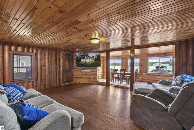 7504 W Dakota Trl, Lake City, MI 49663 - living area featuring wood walls, wooden ceiling, and wood finished floors
