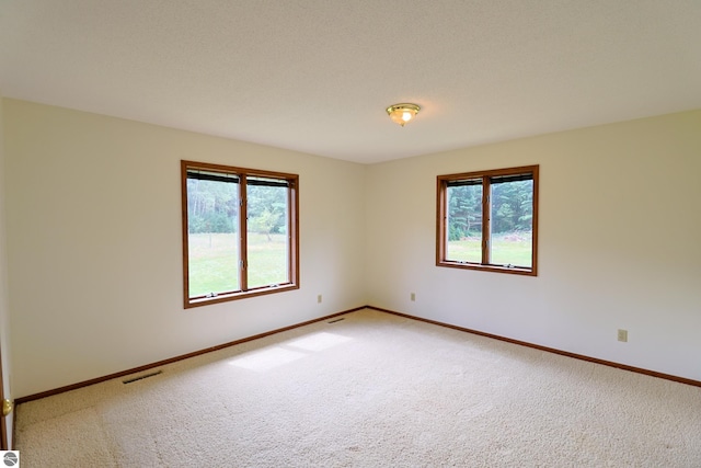 spare room with carpet and a textured ceiling