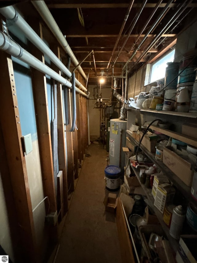 basement featuring gas water heater