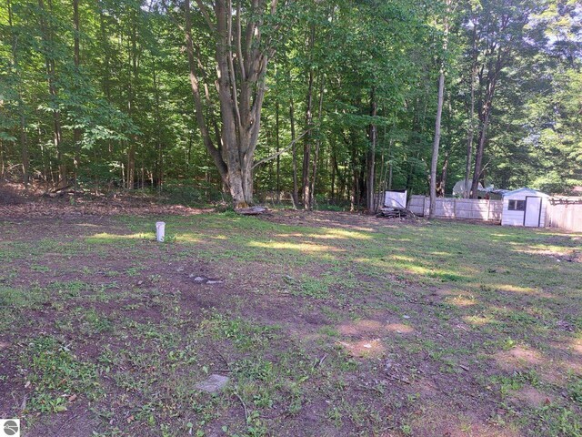 view of yard with a storage unit