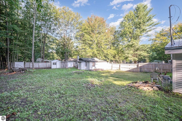 view of yard with a shed